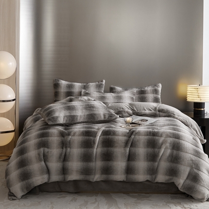 金奇达家纺 2025秋冬保暖加厚绒类皮草绒四件套-【赛琳娜】系列 赛琳娜-气质灰