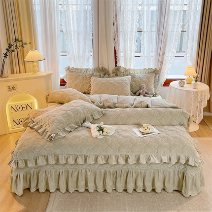 宜凡2023新款婴儿绒全夹棉床盖四件套 莫奈绿