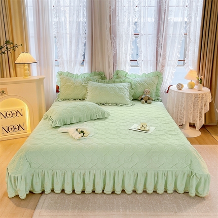 宜凡2023新款婴儿绒全夹棉床盖三件套 果绿色