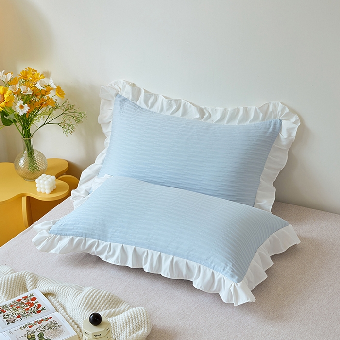 91家纺网 家纺一手货源 找家纺 丰淘 2023新款泡泡纱花边枕套 泡泡纱花边-浅蓝