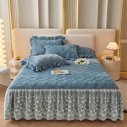 宜凡2023新款婴儿绒全夹棉床裙三件套 宾利蓝