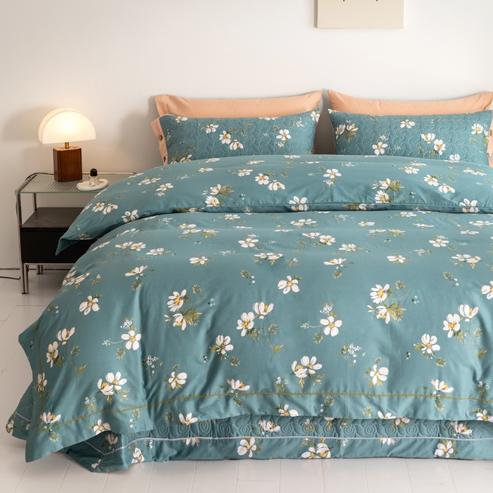 91家纺网 家纺一手货源 找家纺 优乐家纺 2025新款纯棉斜纹床盖款单层被套四件套 仙草