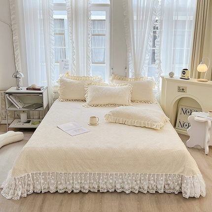 宜凡 2023新款烂花牛奶绒床盖三件套 罗马印象-香槟色