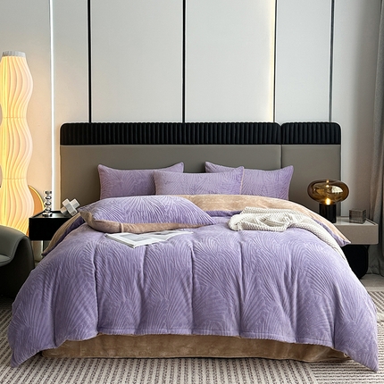 铠畅家纺 2023爆款A类230g立体雕花牛奶绒四件套 大浪淘沙花型-紫