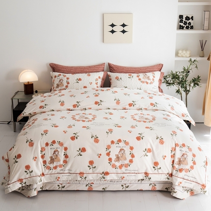 优乐家纺 2025新款纯棉斜纹床盖款单层被套四件套 一世情缘