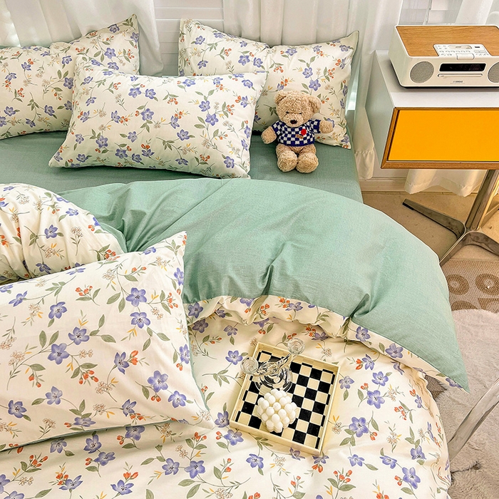 91家纺网 家纺一手货源 找家纺 捌月 2023新款全棉四件套法式小碎花系列 春晓