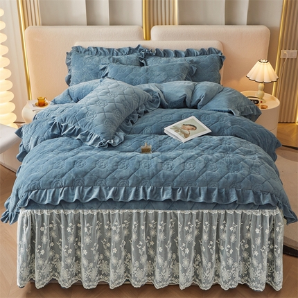 宜凡2023新款婴儿绒全夹棉床裙四件套 宾利蓝