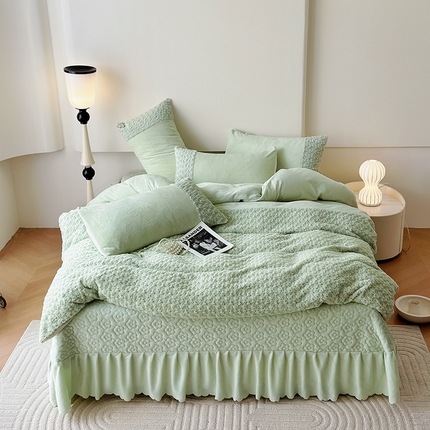 91家纺网 家纺一手货源 找家纺 舒梦琪 2023新款法式玫瑰兔绒提花四件套 玫瑰浅绿