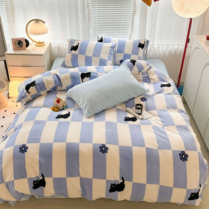 91家纺网 家纺一手货源 找家纺 （总）昔可家纺  2023新款高克重印花牛奶绒卡通系列四件套