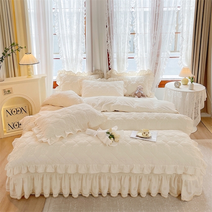 宜凡2023新款婴儿绒全夹棉床盖四件套 奶白色
