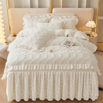 宜凡2023新款婴儿绒全夹棉床裙四件套 奶油黄