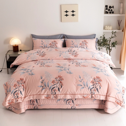 优乐家纺 2025新款纯棉斜纹床盖款单层被套四件套 晗蕊初开-粉