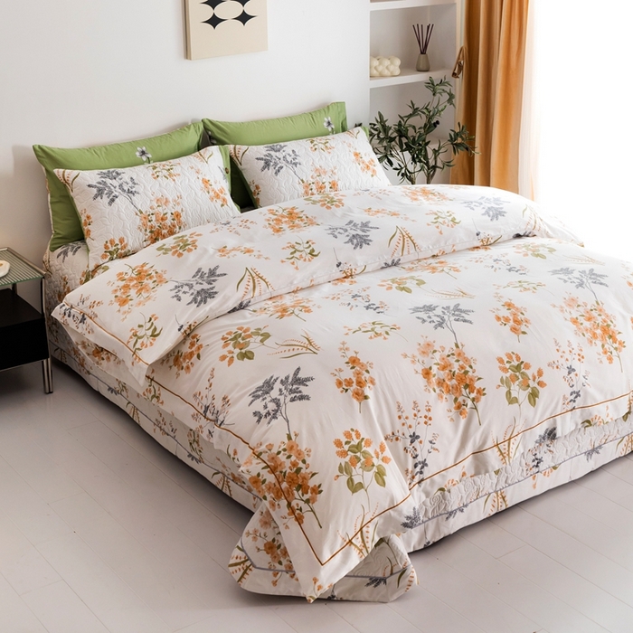 91家纺网 家纺一手货源 找家纺 优乐家纺 2025新款纯棉斜纹床盖款单层被套四件套 如梦花季