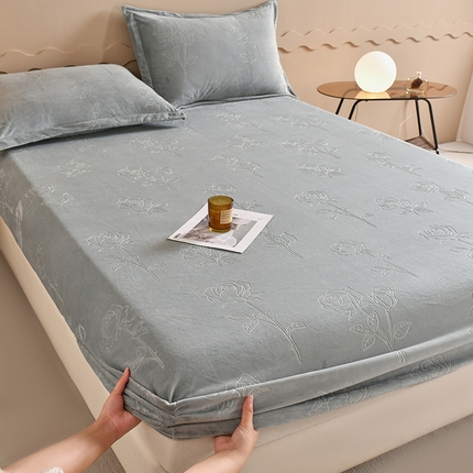 家贝爱 2023新款剪花绒床笠 温情花束-灰