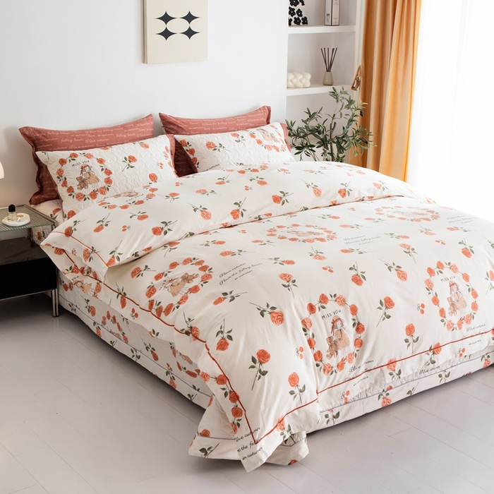 91家纺网 家纺一手货源 找家纺 优乐家纺 2025新款纯棉斜纹床盖款单层被套四件套 一世情缘