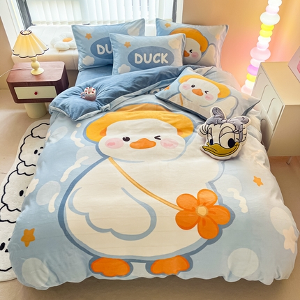 91家纺网 家纺一手货源 找家纺 （总）懒猫家纺 2024新款大版卡通绒牛奶绒四件套