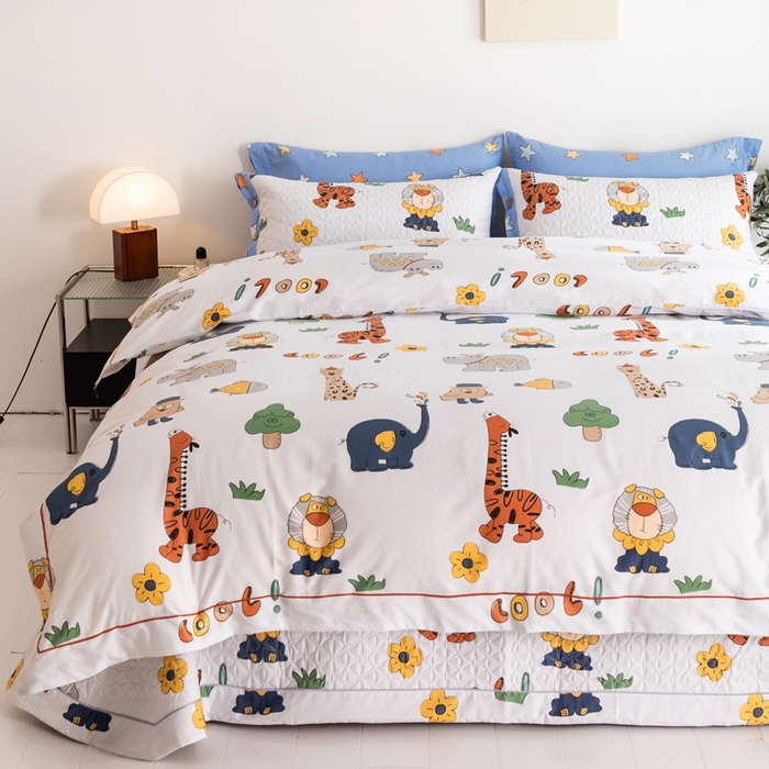 91家纺网 家纺一手货源 找家纺 优乐家纺 2025新款纯棉斜纹床盖款单层被套四件套 狂欢乐园