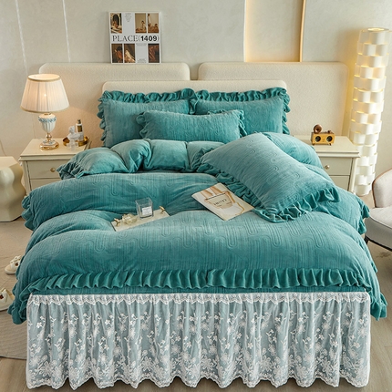 91家纺网 家纺一手货源 找家纺 （总）宜凡 2023新款烂花牛奶绒床裙四件套