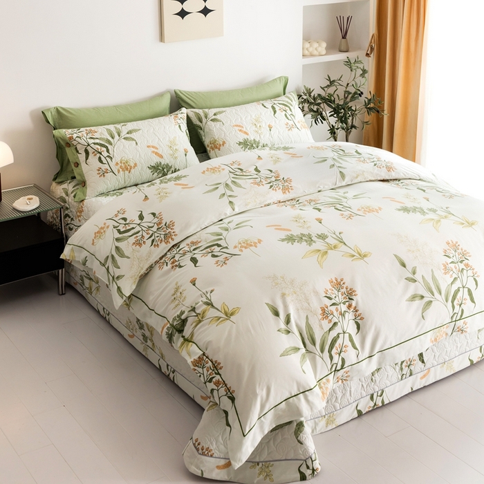 91家纺网 家纺一手货源 找家纺 优乐家纺 2025新款纯棉斜纹床盖款单层被套四件套 沁香