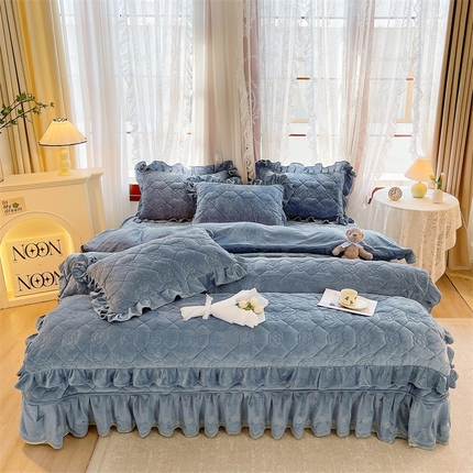 宜凡2023新款婴儿绒全夹棉床盖四件套 宾利蓝