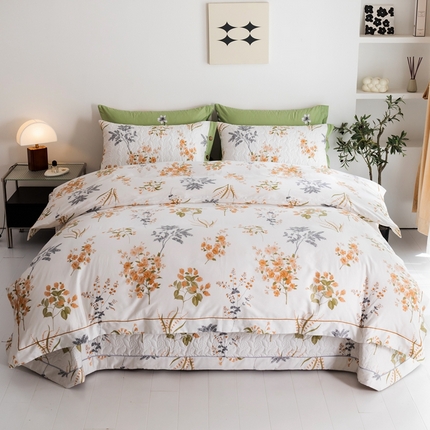 优乐家纺 2025新款纯棉斜纹床盖款单层被套四件套 如梦花季