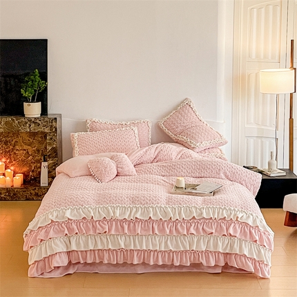 91家纺网 家纺一手货源 找家纺 （总）婳庭家居 2023新款韩式蛋糕裙兔兔绒四件套