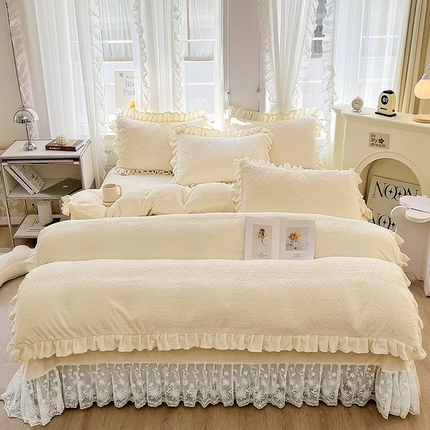 宜凡 2023新款烂花牛奶绒床盖四件套 罗马印象-香槟色