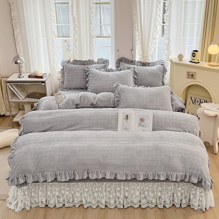 宜凡 2023新款烂花牛奶绒床盖四件套 木槿-时尚灰