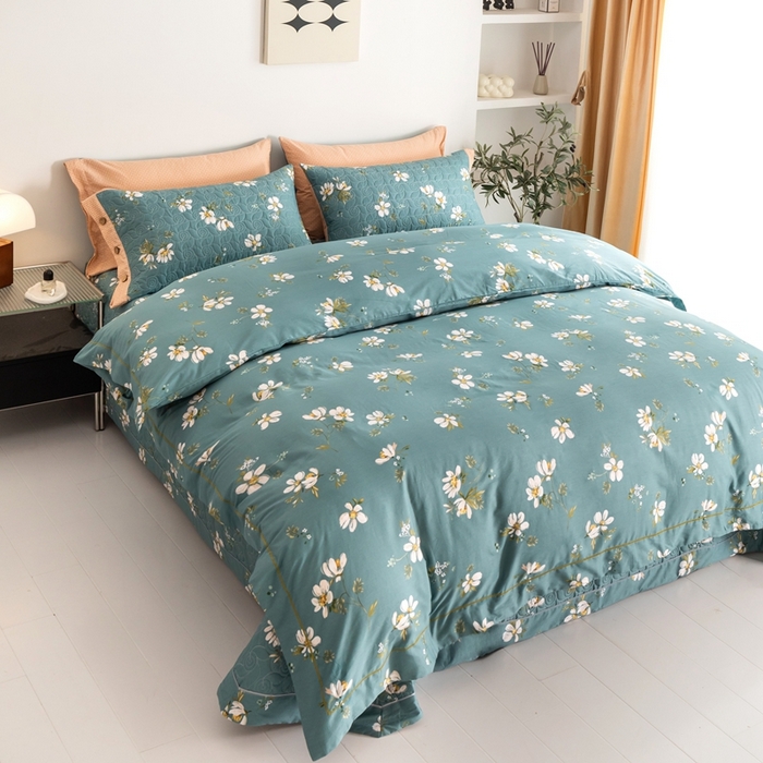 91家纺网 家纺一手货源 找家纺 优乐家纺 2025新款纯棉斜纹床盖款单层被套四件套 仙草