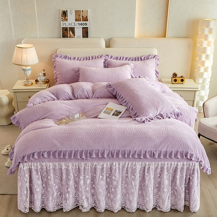 91家纺网 家纺一手货源 找家纺 （总）宜凡 2023新款烂花牛奶绒床裙四件套