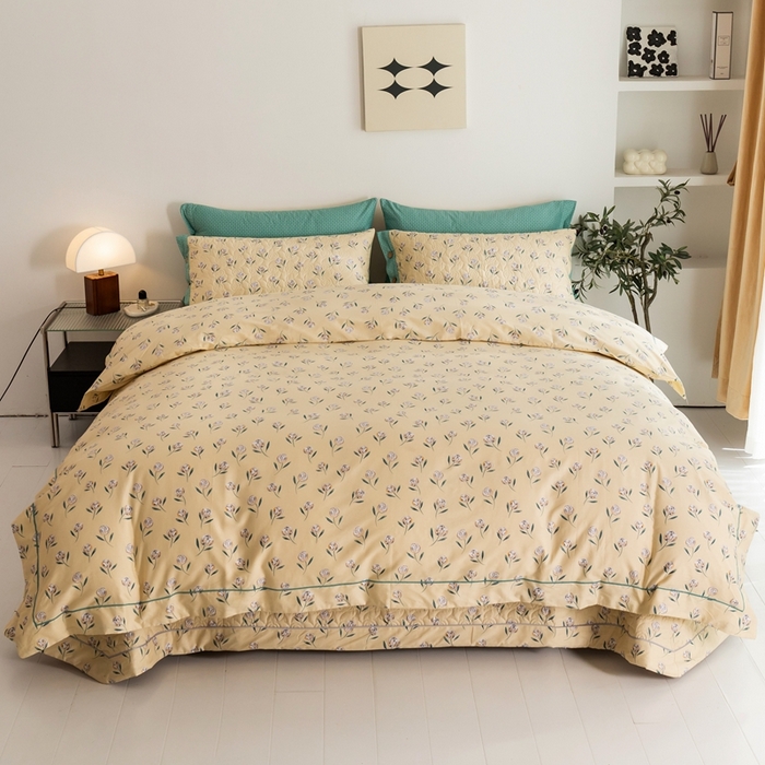 91家纺网 家纺一手货源 找家纺 优乐家纺 2025新款纯棉斜纹床盖款单层被套四件套 清风摇曳