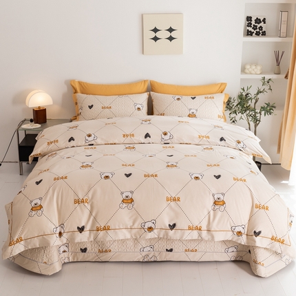 91家纺网 家纺一手货源 找家纺 （总）优乐家纺 2025新款纯棉斜纹床盖款单层被套四件套