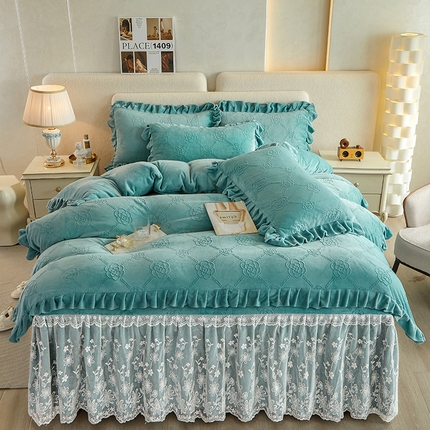 91家纺网 家纺一手货源 找家纺 （总）宜凡 2023新款烂花牛奶绒床裙四件套