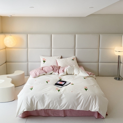 91家纺网 家纺一手货源 找家纺 （总）时光里 2023INS风软萌可爱60s加厚磨毛刺绣款全棉四件套