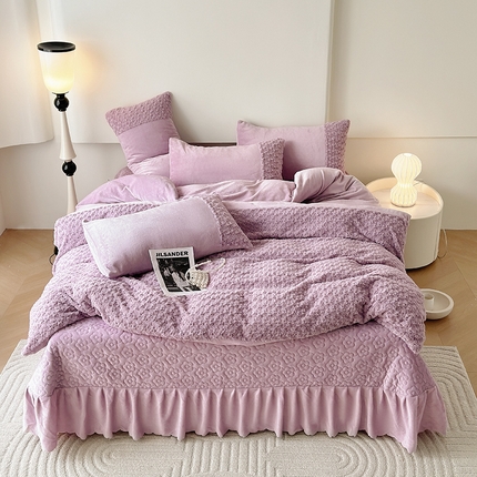 91家纺网 家纺一手货源 找家纺 舒梦琪 2023新款法式玫瑰兔绒提花四件套 玫瑰紫色