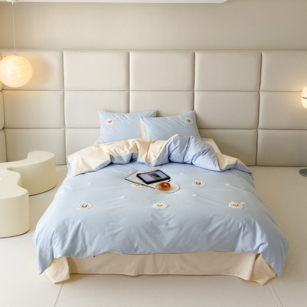 91家纺网 家纺一手货源 找家纺 （总）时光里 2023INS风软萌可爱60s加厚磨毛刺绣款全棉四件套