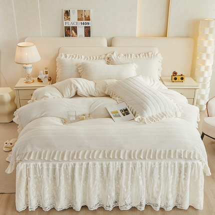 91家纺网 家纺一手货源 找家纺 （总）宜凡 2023新款烂花牛奶绒床裙四件套