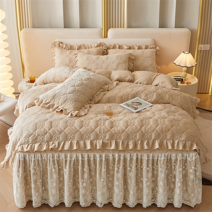 宜凡2023新款婴儿绒全夹棉床裙四件套 暖驼色