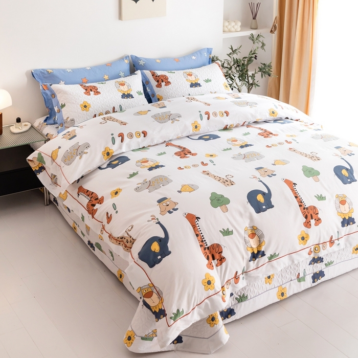 91家纺网 家纺一手货源 找家纺 优乐家纺 2025新款纯棉斜纹床盖款单层被套四件套 狂欢乐园