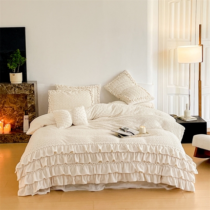 91家纺网 家纺一手货源 找家纺 （总）婳庭家居 2023新款韩式蛋糕裙兔兔绒四件套