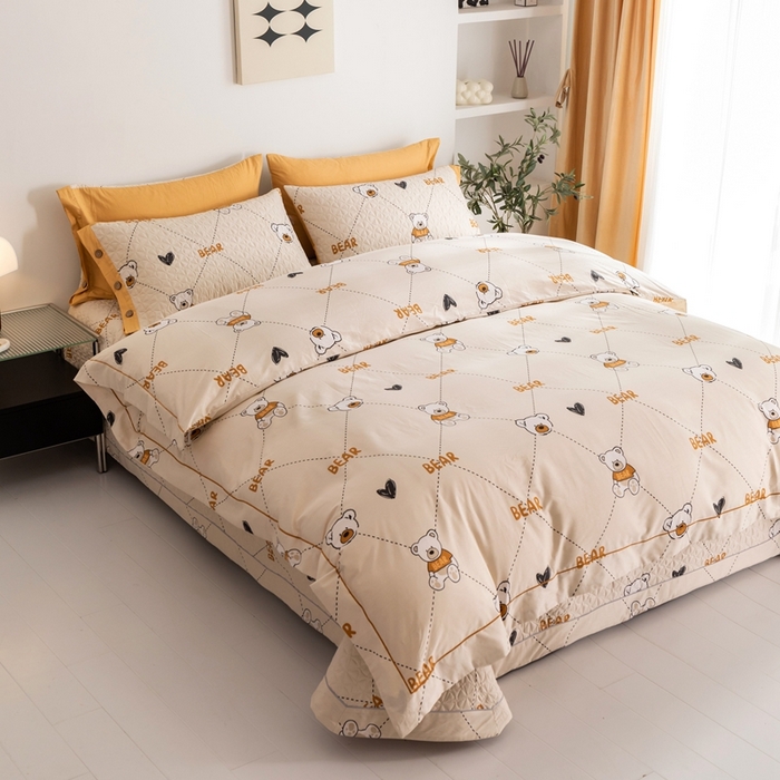 91家纺网 家纺一手货源 找家纺 优乐家纺 2025新款纯棉斜纹床盖款单层被套四件套 奇妙熊