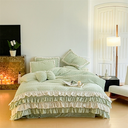 91家纺网 家纺一手货源 找家纺 （总）婳庭家居 2023新款韩式蛋糕裙兔兔绒四件套