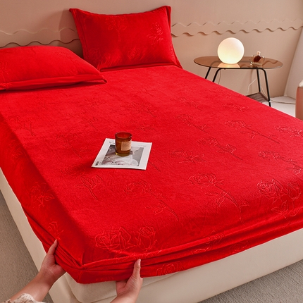 家贝爱 2023新款剪花绒床笠 温情花束-红