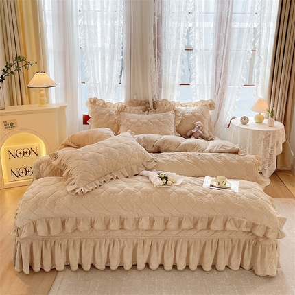 宜凡2023新款婴儿绒全夹棉床盖四件套 暖驼色