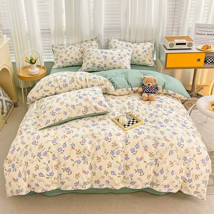 91家纺网 家纺一手货源 找家纺 捌月 2023新款全棉四件套法式小碎花系列 春晓