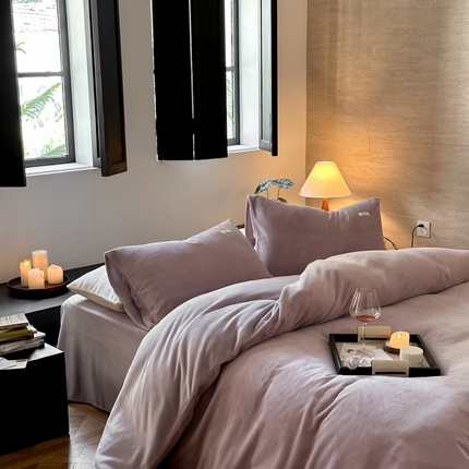 时光里 2023新款双拼牛奶绒四件套 香芋紫拼浅紫