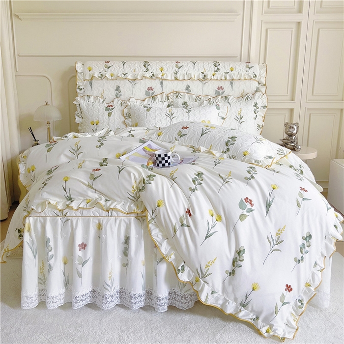 91家纺网 家纺一手货源 找家纺 十个点 2024新款印花夹棉蕾丝四件套 静香