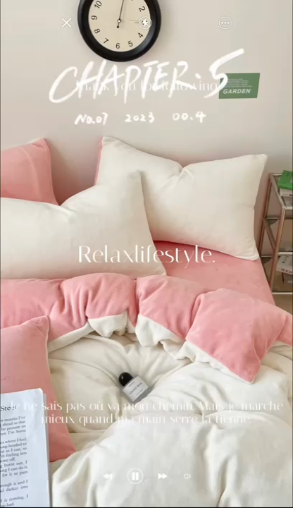 91家纺网 家纺一手货源 找家纺 眠帛家居 2023新款加厚牛奶绒双拼四件套 奶白-奶油粉