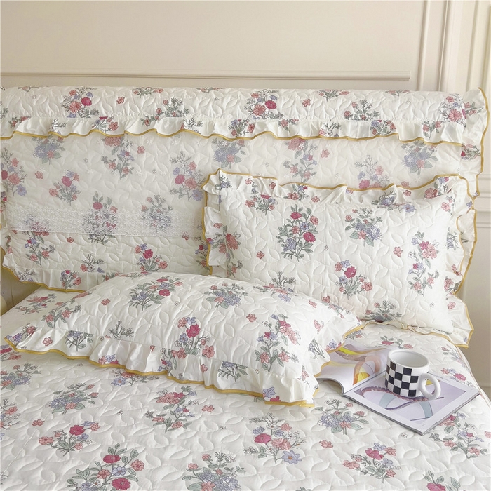 91家纺网 家纺一手货源 找家纺 十个点 2024新款印花夹棉蕾丝四件套 诗雨