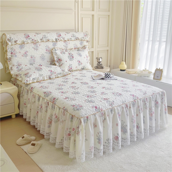 91家纺网 家纺一手货源 找家纺 十个点 2024新款印花夹棉蕾丝单床裙-玲珑 诗雨